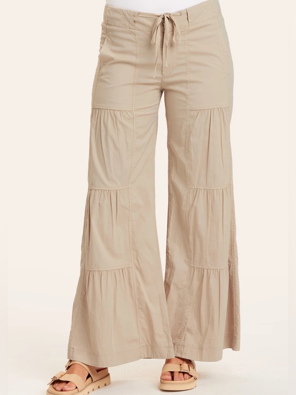 Core by XCVI Terraced Wide Leg Stretch Poplin Pants Sand XL #2958W Wearables